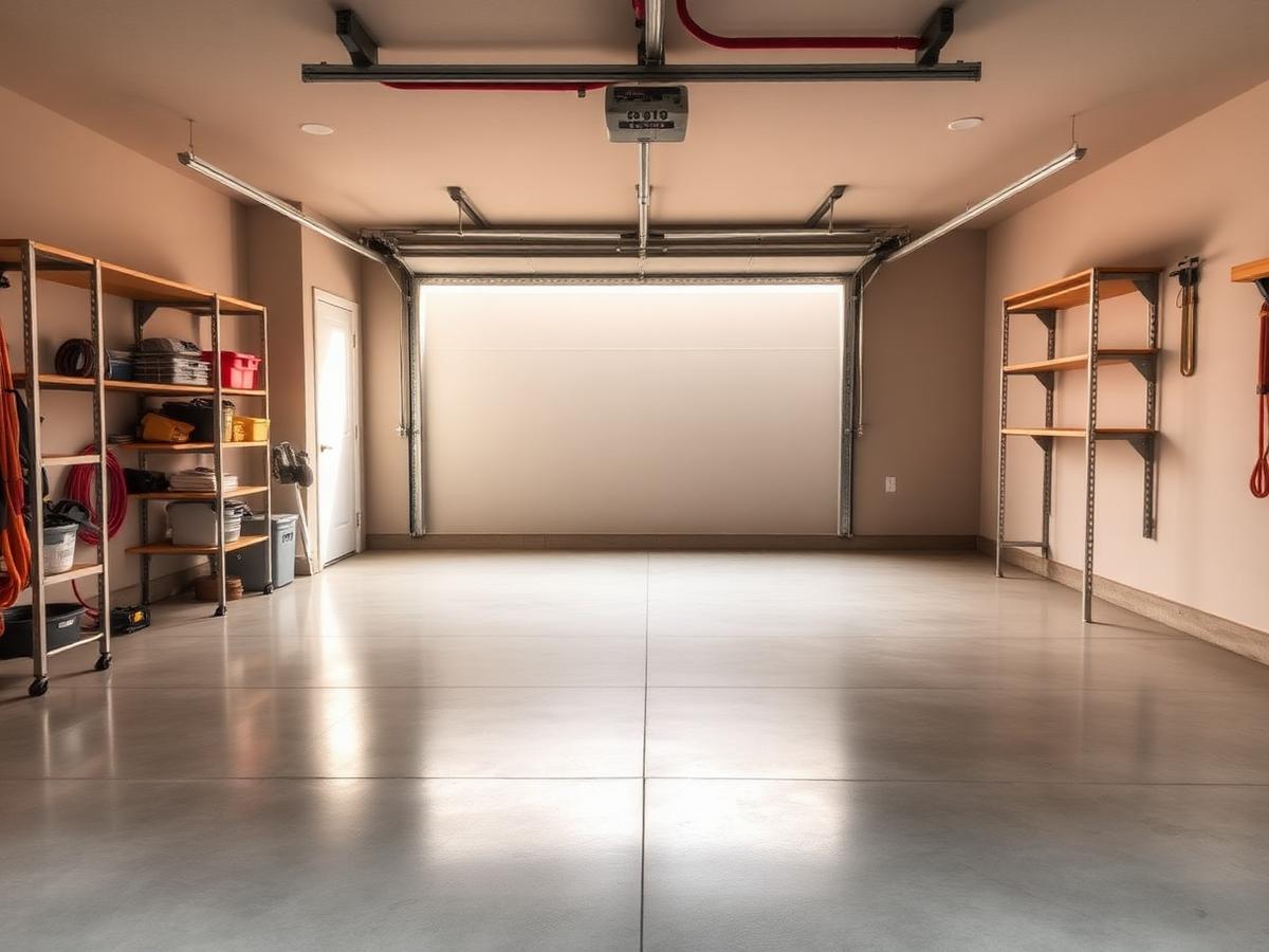 Reset garage with clean floor and organized shelving
